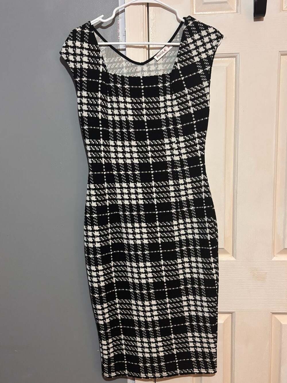 Pakula Black and White Plaid Sheath Dress Size M